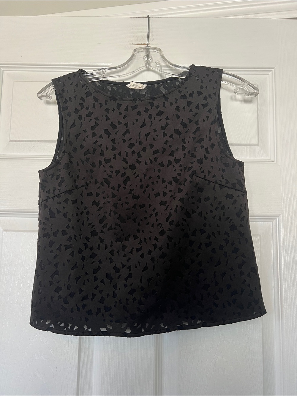 Club Monaco Black Cutout-Pattern Sleeveless Chiffon Top